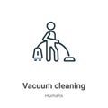 Vacuum cleaning outline vector icon. Thin line black vacuum cleaning icon, flat vector simple element illustration from editable Royalty Free Stock Photo