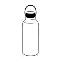 Vacuum flask with handle. Vector outline doodle sketch. Thermos bottle for hiking and camping