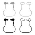 Vacuum headphones wired wireless set icon grey black color vector illustration image solid fill outline contour line thin flat Royalty Free Stock Photo