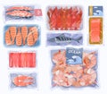 Vacuum packaging with sea food vector set