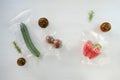 Vacuum packaging of vegetables. Longterm storage of food. Flat lay. Top view. Copy space Royalty Free Stock Photo