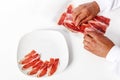 Vacuum packed Iberian ham table Royalty Free Stock Photo