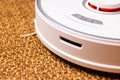 Vacuum robot on straw carpet Royalty Free Stock Photo