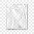 Vacuum sealed clear vinyl pouch on transparent background vector mock-up. Blank empty square flat plastic bag package mockup Royalty Free Stock Photo
