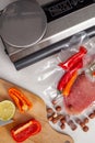 Vacuum Sealer with Fresh Vegetables and Meat Royalty Free Stock Photo