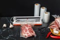 Vacuum sealer machine and meat Packed Royalty Free Stock Photo