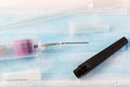 Vacuum syringe for blood sampling. Medical equipment. Test tube for blood analysis . Vacuum syringe for collecting blood with a