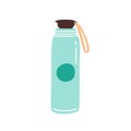 Vacuum thermo tumbler flask with cap and handle vector flat illustration. Durable and reusable bottle for water isolated Royalty Free Stock Photo