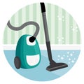 Vacuuming carpet house cleaning service illustration. Royalty Free Stock Photo