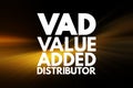 VAD - Value Added Distributor acronym, business concept background Royalty Free Stock Photo