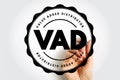 VAD VALUE ADDED DISTRIBUTOR stamp with strong central text and circular outline as a hand draws the emblem. Useful for supply, Royalty Free Stock Photo