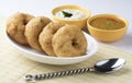 Vada or Medu vadai with sambar and chutney with spoon