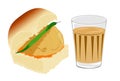 Street Food Vada Paav with Tea ( Chai ). Vector illustration.