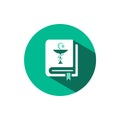 Vademecum icon with shadow on a green circle. Vector pharmacy illustration