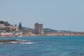 Vado Tower from the Marina di Salve on a hot summer day, Puglia, Italy.