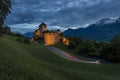 Vaduz Castle in Lichtenstein at sunset with the alps in the background Royalty Free Stock Photo