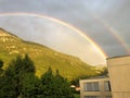 VADUZ, LIECHTENSTEIN, AUGUST 13, 2018 Amazing rainbow after a rain shower