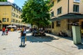 VADUZ, LIECHTENSTEIN, JULY 26, 2016: People are wandering around the historical center of Vaduz, Liechtenstein...IMAGE