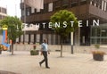 Vaduz, Liechtenstein - June 02, 2017: The inscription Liechtensteinand coat of arms of Liechtenstein in Tourist Center building i