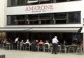 Vaduz, Liechtenstein - June 02, 2017: People relax in a restaurant in center Vaduz, Liechtenstein.