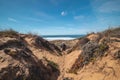 Vagabonds walk with sand dunes in the region in the Odemira region, western Portugal. Wandering along the Fisherman Trail, Rota Royalty Free Stock Photo