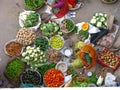 Vagetables and fruit in an Indian market, from above