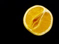 A vagina symbol. The concept of sex. Bright juicy orange on a black background. Royalty Free Stock Photo