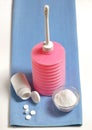 Vaginal irrigator set with chloramine and bicarbonate