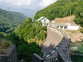 VAGLI SOTTO, LUCCA, ITALY AUGUST 8, 2019: The ENEL dam on Lago Lake Vagli, Garfagnana. Built to provide hydroelectric