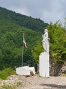 VAGLI SOTTO, LUCCA, ITALY - AUGUST 8, 2019: A marble statue of US President Donald Trump in the Park of Honour and Royalty Free Stock Photo