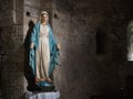 VAGLI SOTTO, LUCCA, ITALY - AUGUST 9, 2019 - A Statue of the Madonna in the ancient 11th century small church in the
