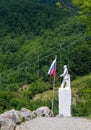 VAGLI SOTTO, LUCCA, ITALY AUGUST 8, 2019: A white marble statue of Vladimir Putin in the Park of Honour and Dishonour