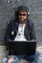 Vagrant with computer Royalty Free Stock Photo