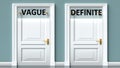 Vague and definite as a choice - pictured as words Vague, definite on doors to show that Vague and definite are opposite options