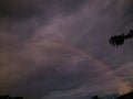 the vague rainbow in the dark cloudy sky