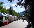 Vail, Colorado, USA - September 2, 2018 - Vendors prepare their stalls for the Gourmet on Gore 2018 festival