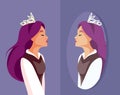 Vain Queen Looking in the Mirror Vector Character Design