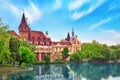 Vajdahunyad Castle (Hungarian-Vajdahunyad vara) with lake reflection. Budapest, Hungary