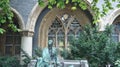 Details of Vajdahunyad Castle, sculpture of a man, beautiful architecture, Budapest, Hungary