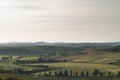 Val d`Orcia also called Valdorcia landscape in Tuscany at sunset, a very popular travel destination in Italy Royalty Free Stock Photo