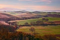 Val d`Orcia, Siena, Tuscany, Italy: landscape at sunrise of the countryside Royalty Free Stock Photo