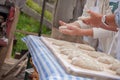 VAL DI FUNES, ITALY - OCTOBER 01, 2016: Traditional Rye flour bread cooked on site during the