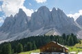VAL DI FUNES, ITALY - SEPTEMBER 2, 2023: Geisler Alm, Dolomites Italy, hiking in the mountains of Val Di Funes