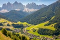 Idyllic Val di Funes neat St. Magdalena, Dolomites alps in Northern Italy