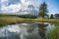 Val Gardena. Pond and reflection of Sassolungo Langkofel mountain. Dolomites, Italy