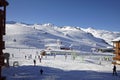 View of the Val Thorens ski resort of Three Valleys, France. Mountains covered with snow Royalty Free Stock Photo