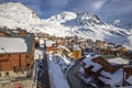 View of the Val Thorens ski resort of Three Valleys, France. Mountains covered with snow Royalty Free Stock Photo