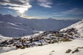 View of the Val Thorens ski resort of Three Valleys, France. Mountains covered with snow Royalty Free Stock Photo