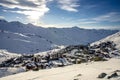 View of the Val Thorens ski resort of Three Valleys, France. Mountains covered with snow Royalty Free Stock Photo