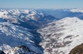 Val thorens les menuires valley sunset view snowy mountain landscape France alpes Royalty Free Stock Photo